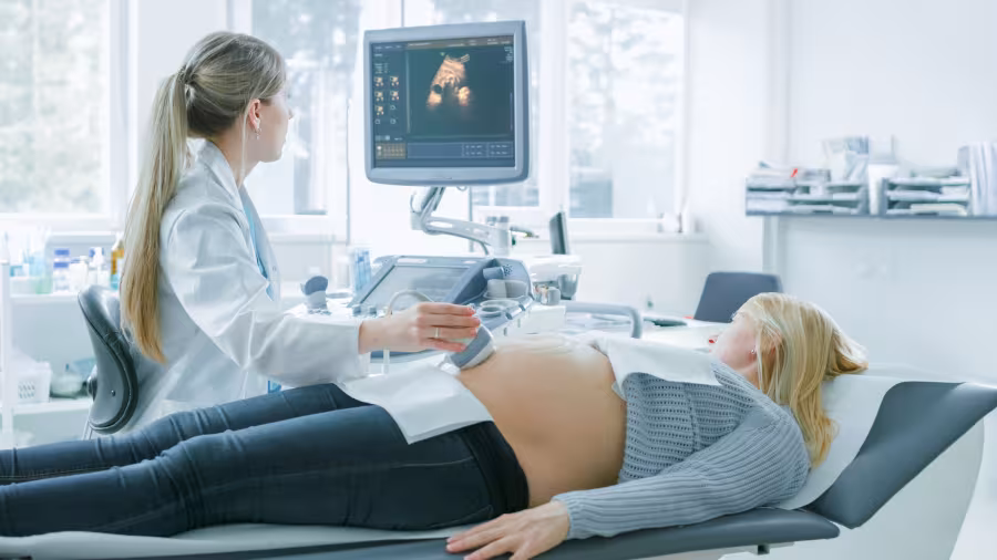 Eine Ärztin macht einen Ultraschall bei einer schwangeren Frau.
